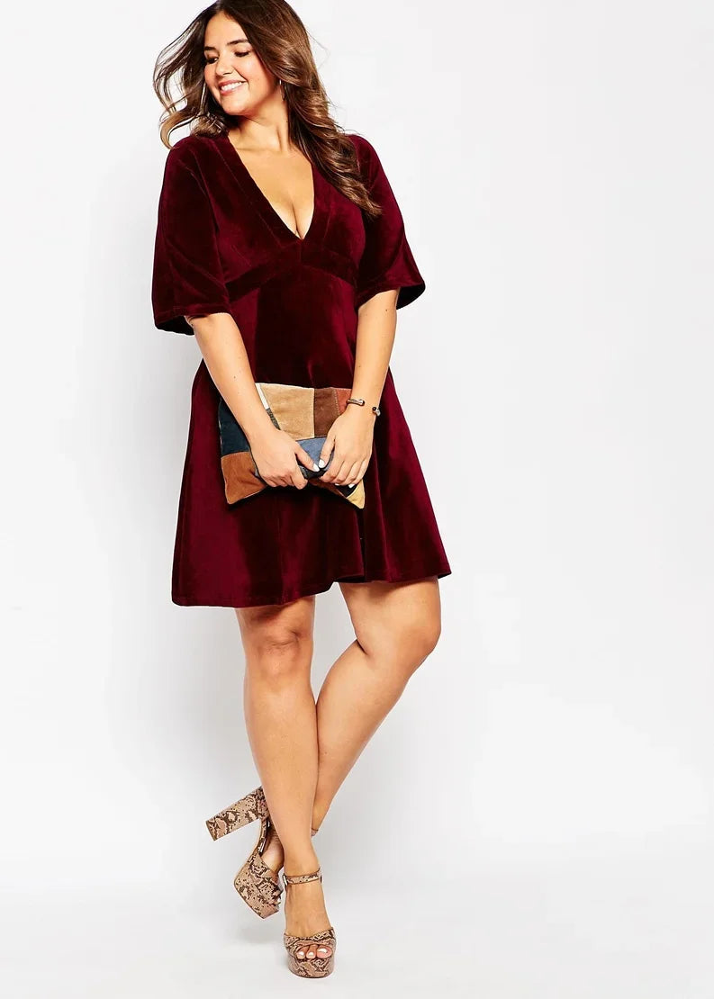 Robe velours rouge grande taille