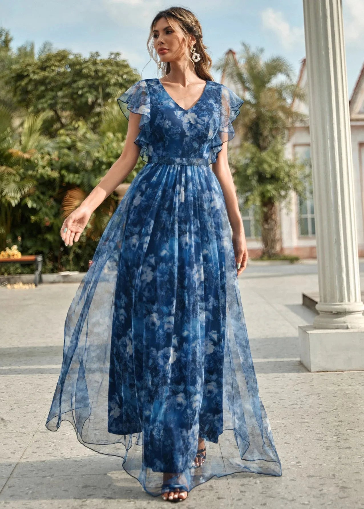 Robe cérémonie bleue fleur