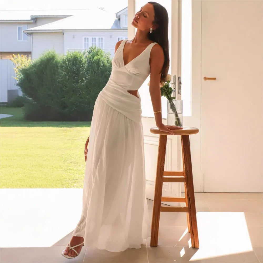 Robe longue blanche bretelle