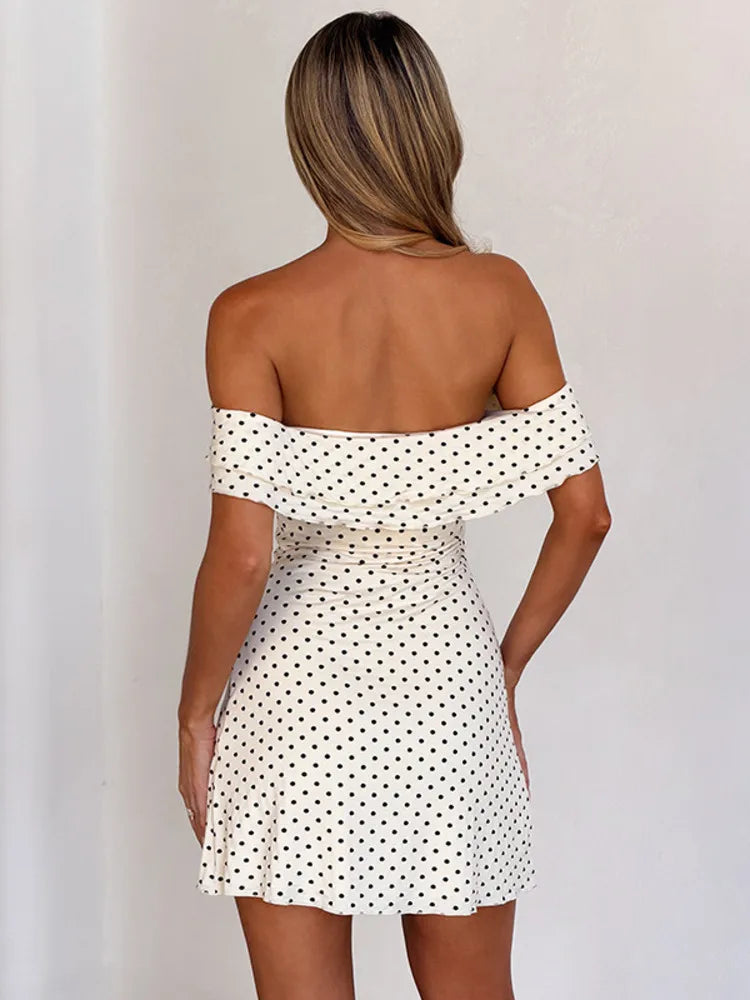 Robe courte à pois col bardot