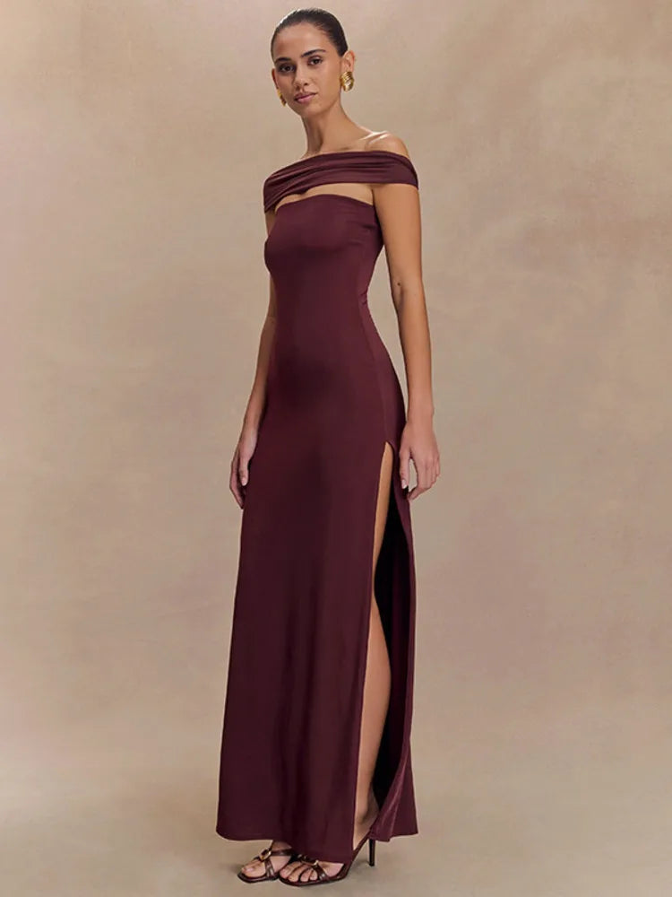 Robe longue fendue bordeaux