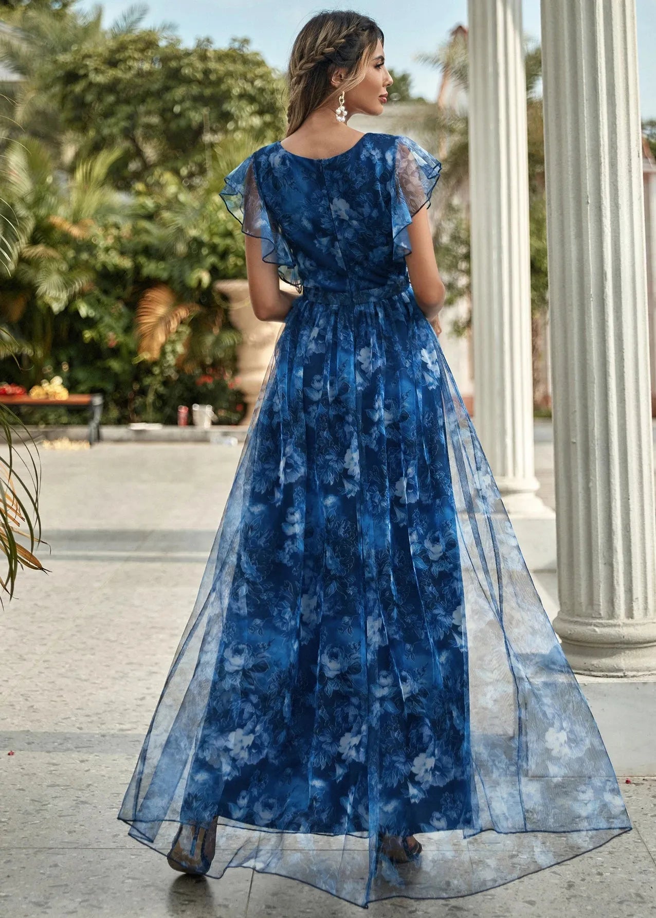 Robe cérémonie bleue fleur