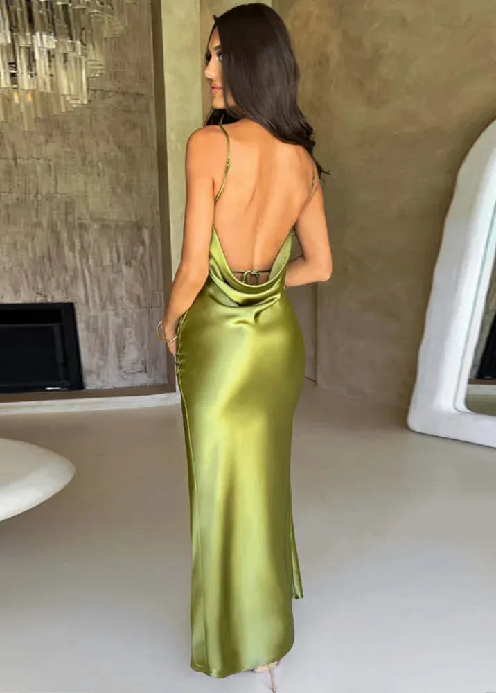 Robe longue fendue satin