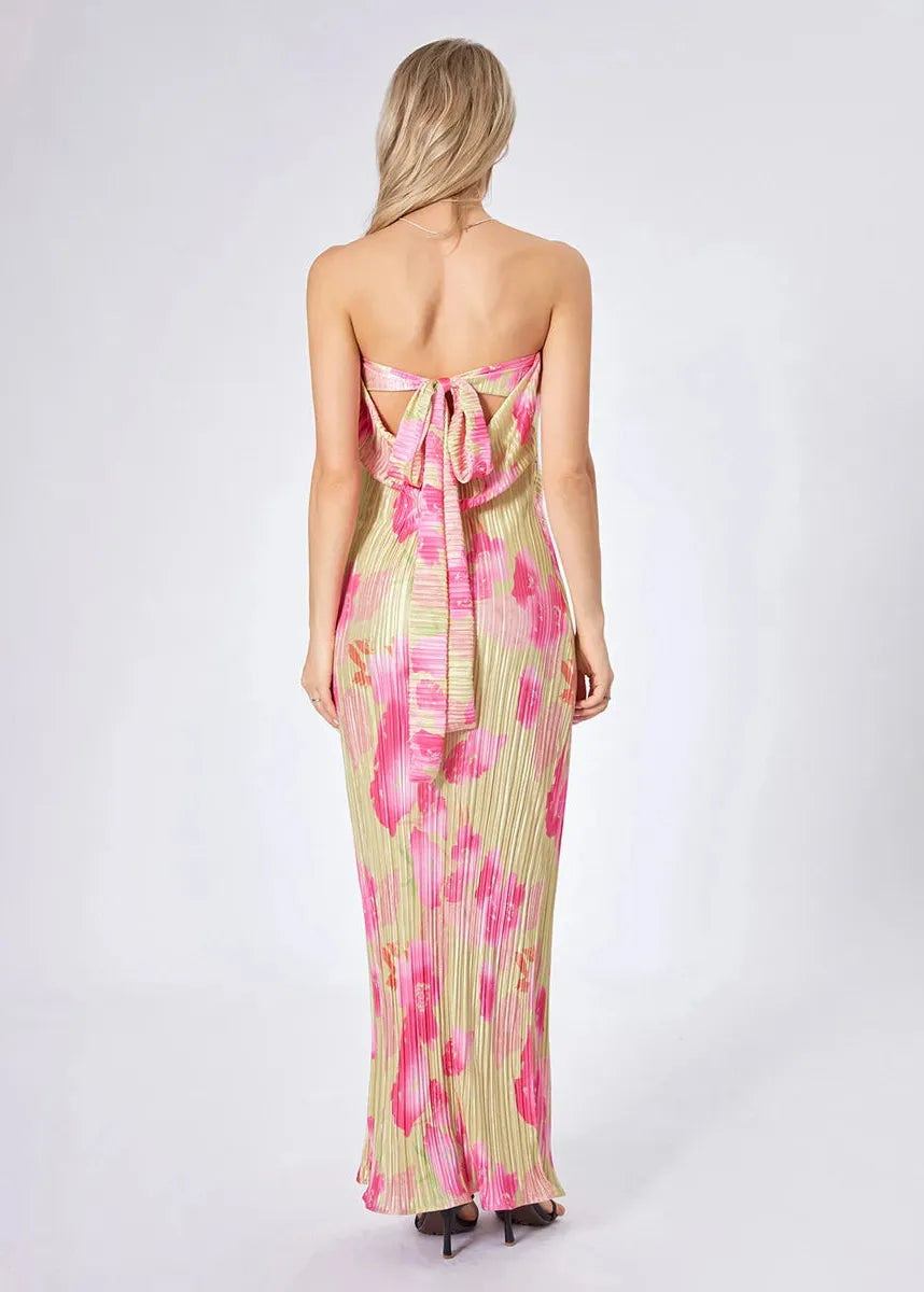 Robe bustier fleurie et plissée