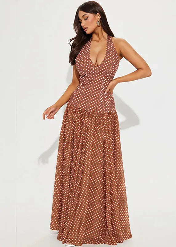 Robe marron à pois blanc