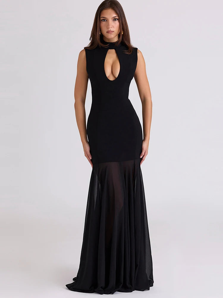 Robe de soirée noire empiècement tulle