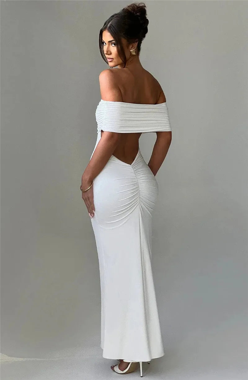 Robe longue blanche épaules dénudées