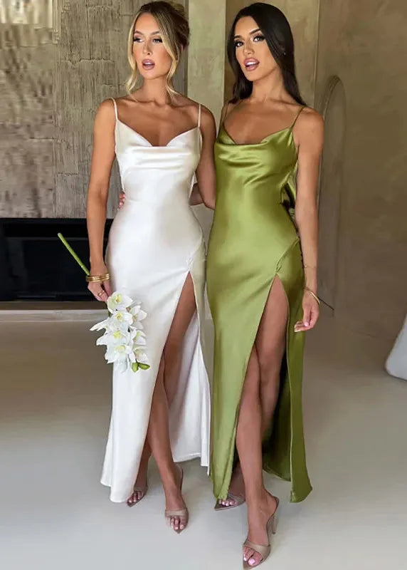 Robe longue fendue satin