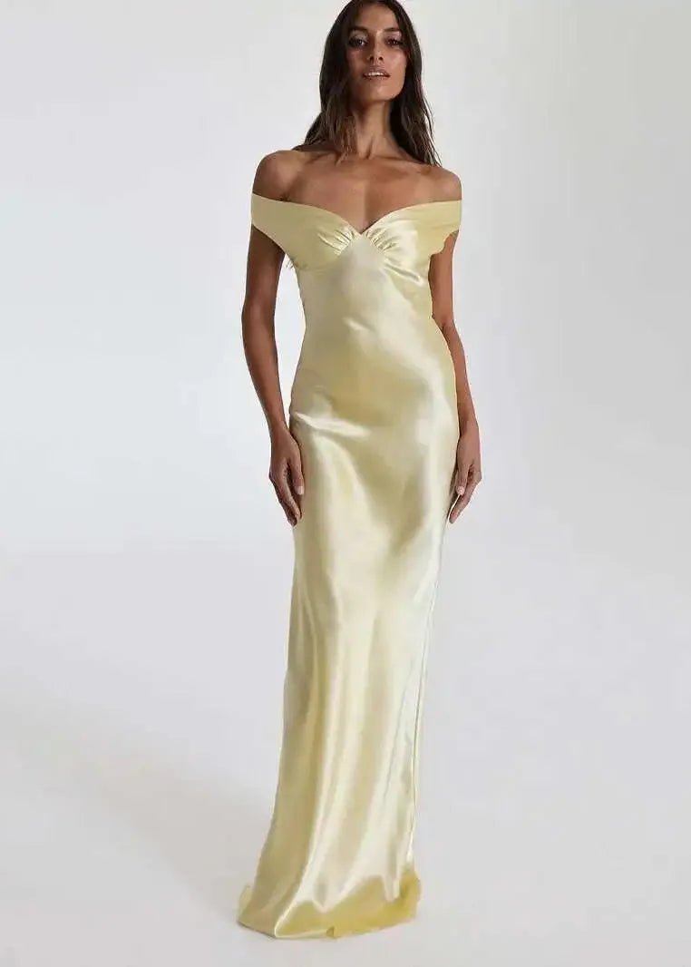 Robe de cérémonie épaule dénudée jaune