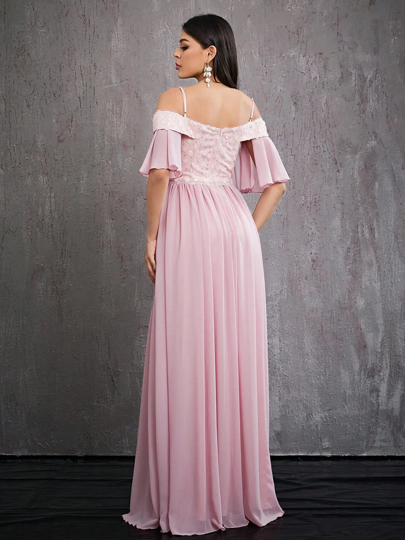 Robe de bal rose poudré mousseline