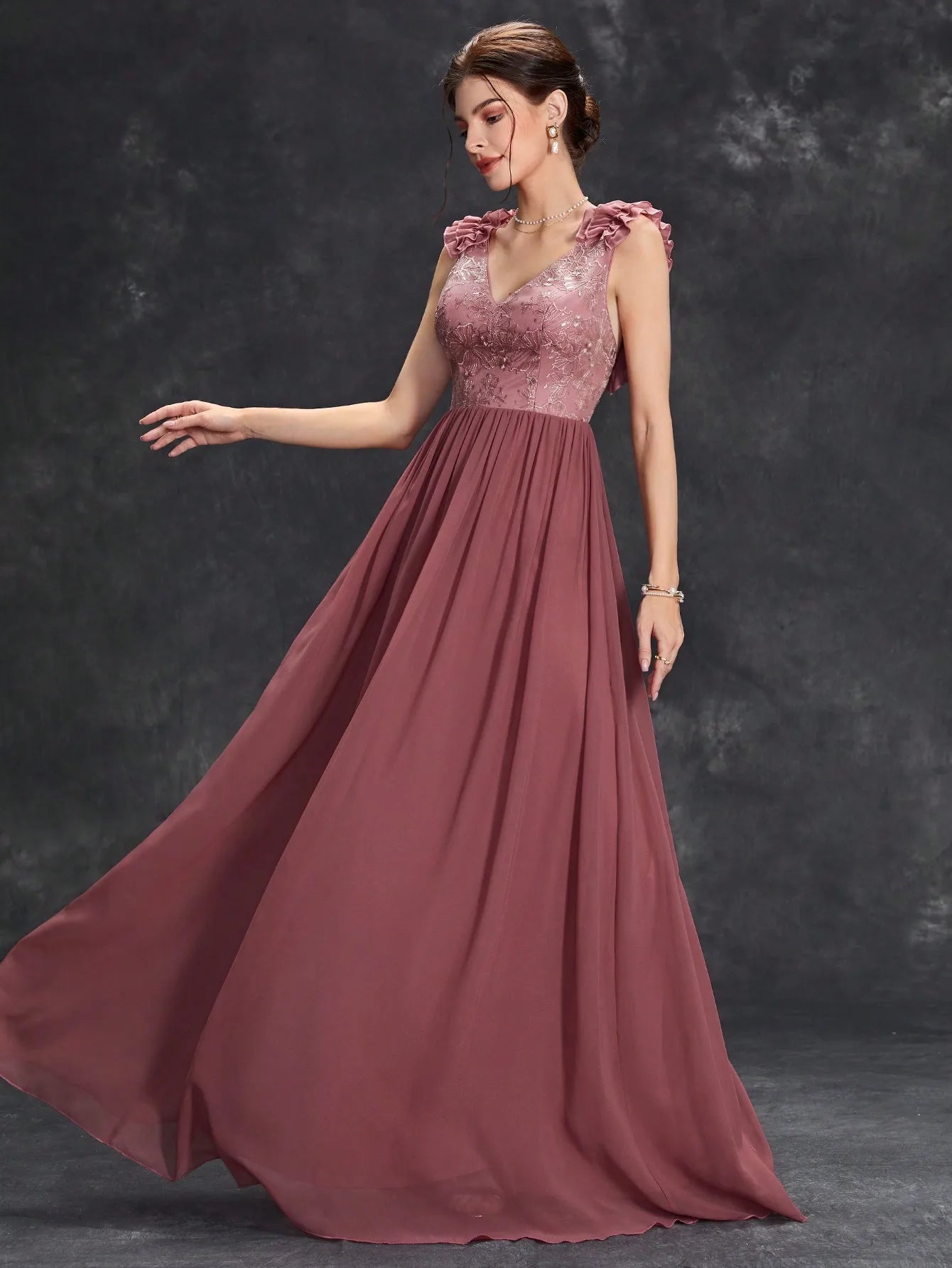 Robe demoiselle d'honneur bois de rose mousseline