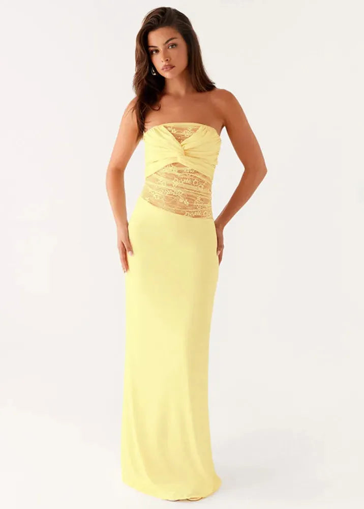 Robe de soirée jaune longue
