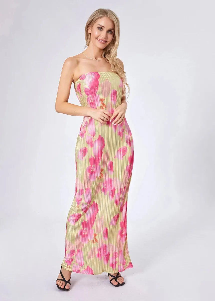 Robe bustier fleurie et plissée