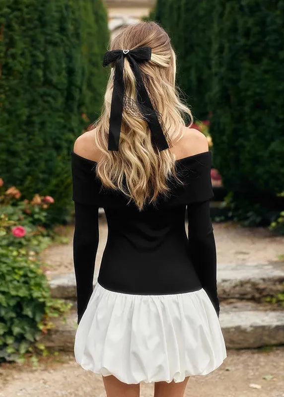 Robe courte col bardot