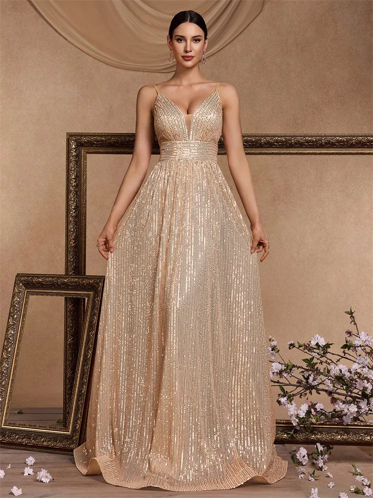 Robe longue sequin champagne