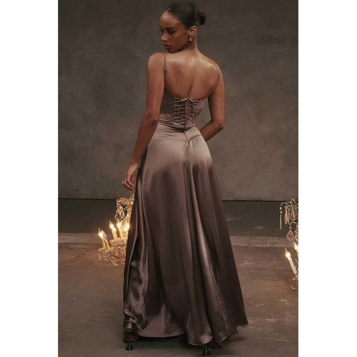 Robe longue taupe