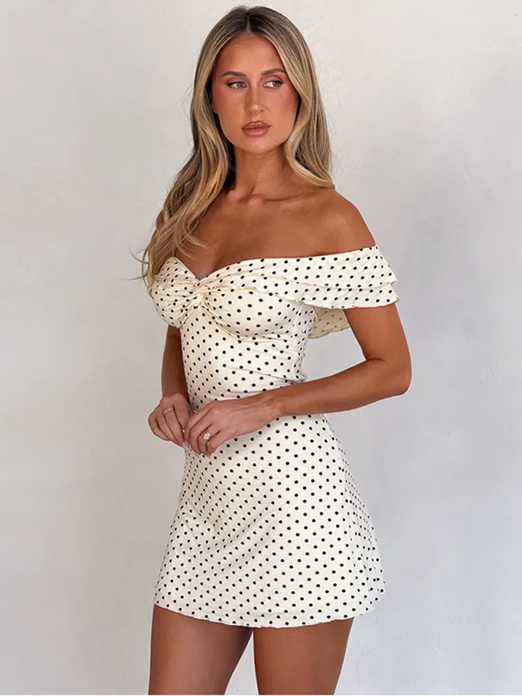 Robe courte à pois col bardot