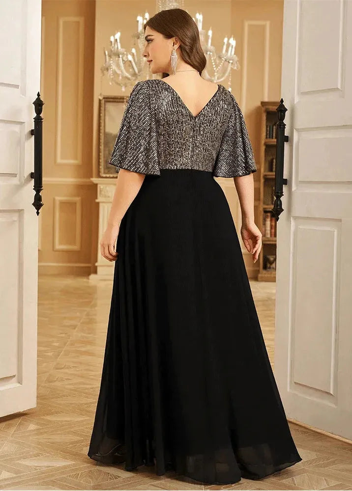 Robe grande taille noire et argentée