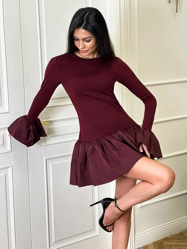Robe plissée bordeaux