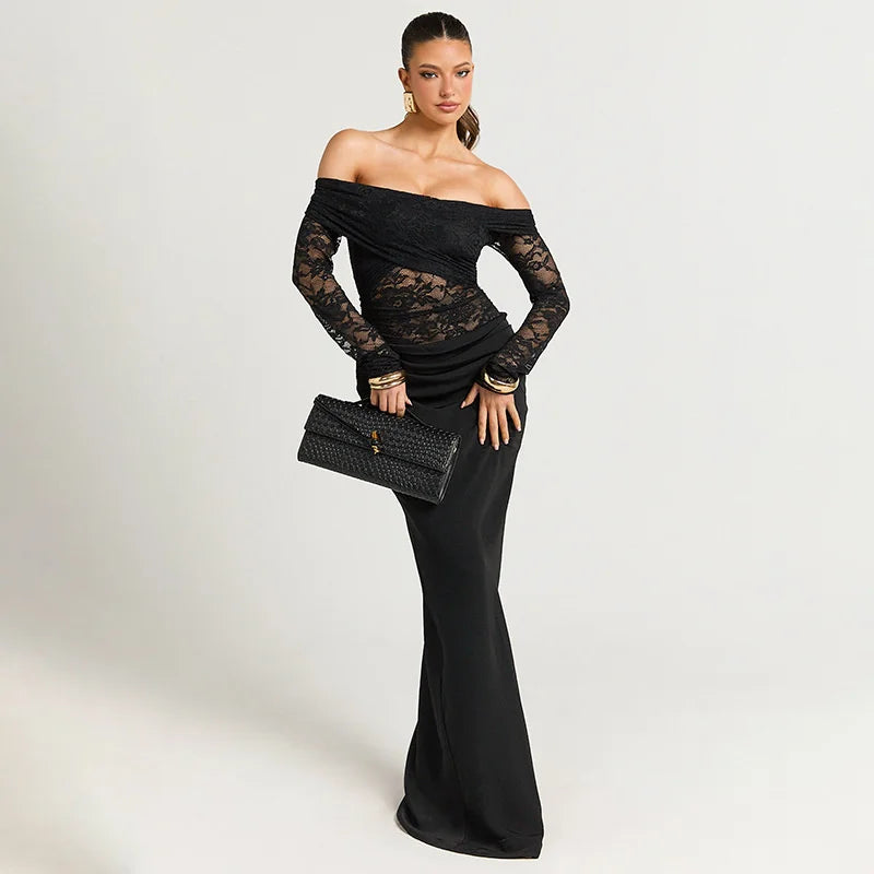 Robe noire dentelle manches longues