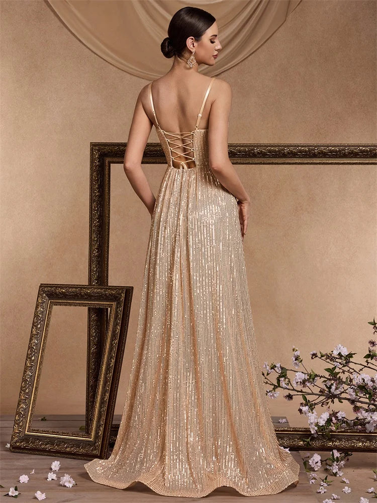 Robe longue sequin champagne