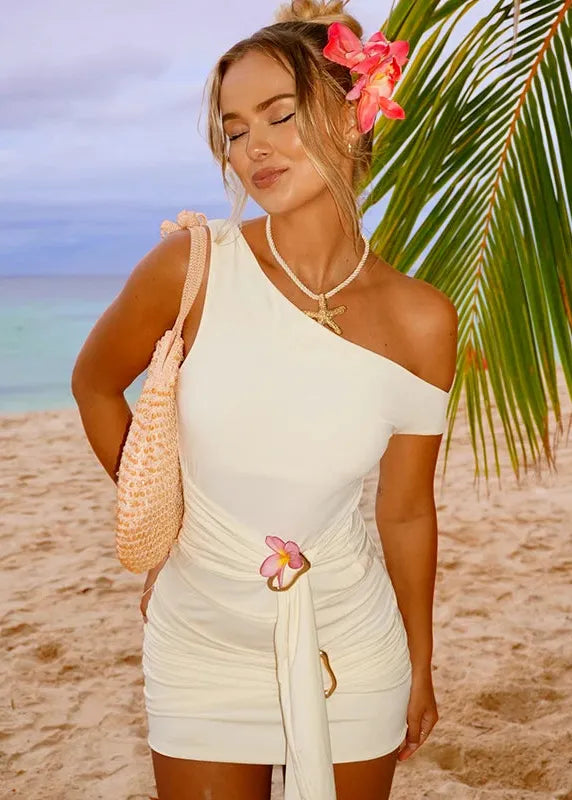 Robe drapée beige