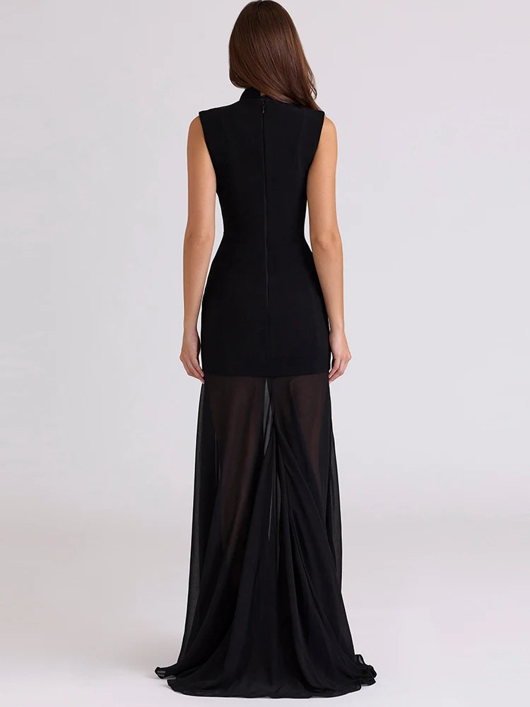 Robe de soirée noire empiècement tulle