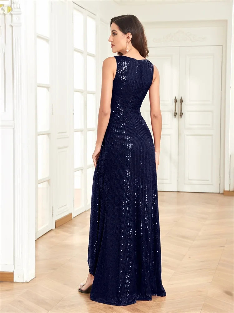 Robe fendue sequins bleu nuit