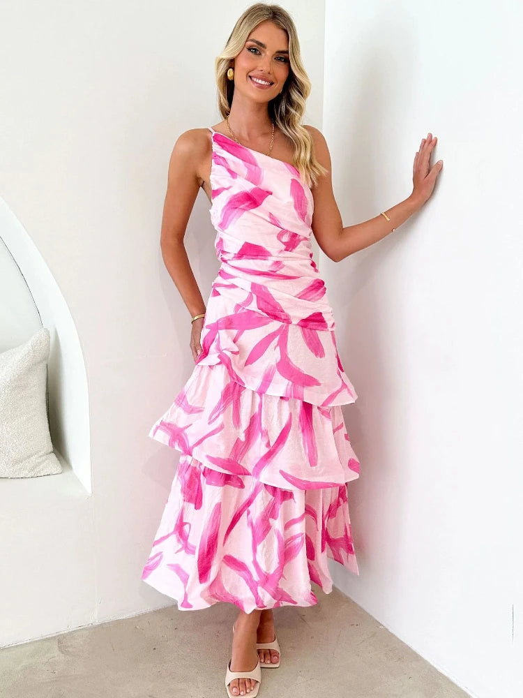 Robe cocktail rose à volants