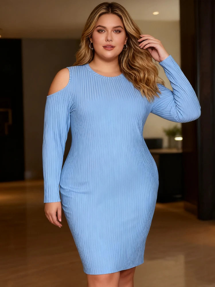 Robe bleue manche longue grande taille