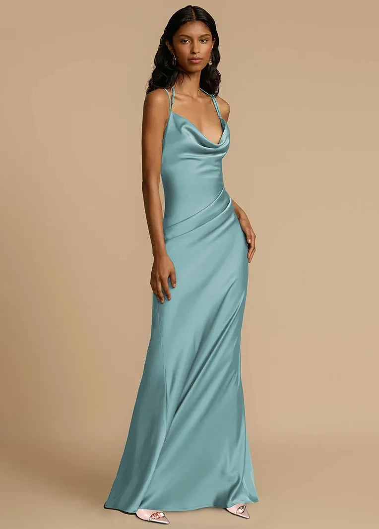 Robe satin bleu