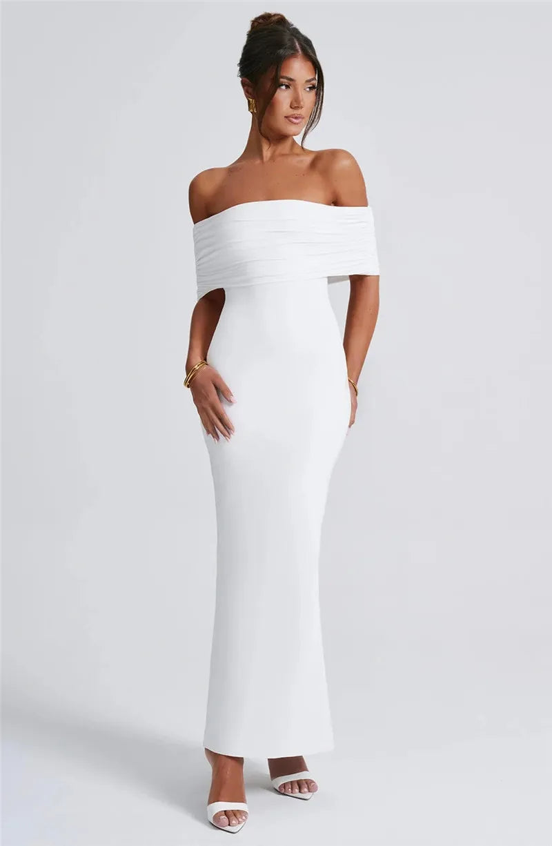 Robe longue blanche épaules dénudées