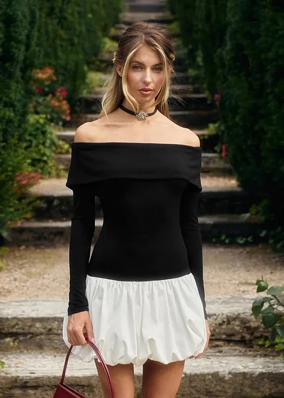 Robe courte col bardot