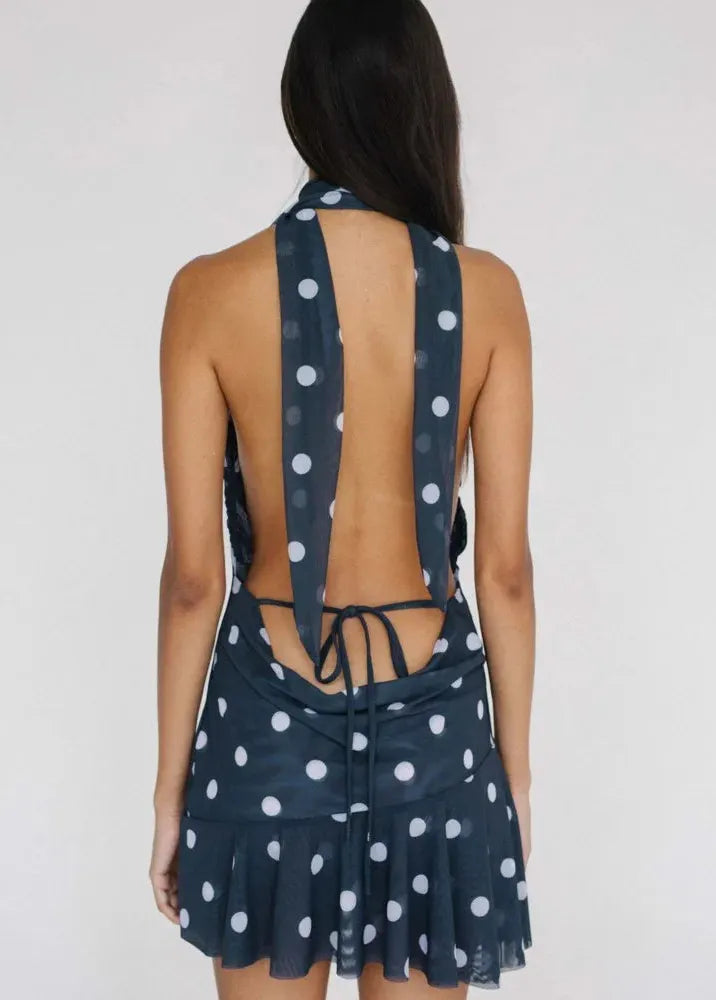 Robe a pois bleu marine
