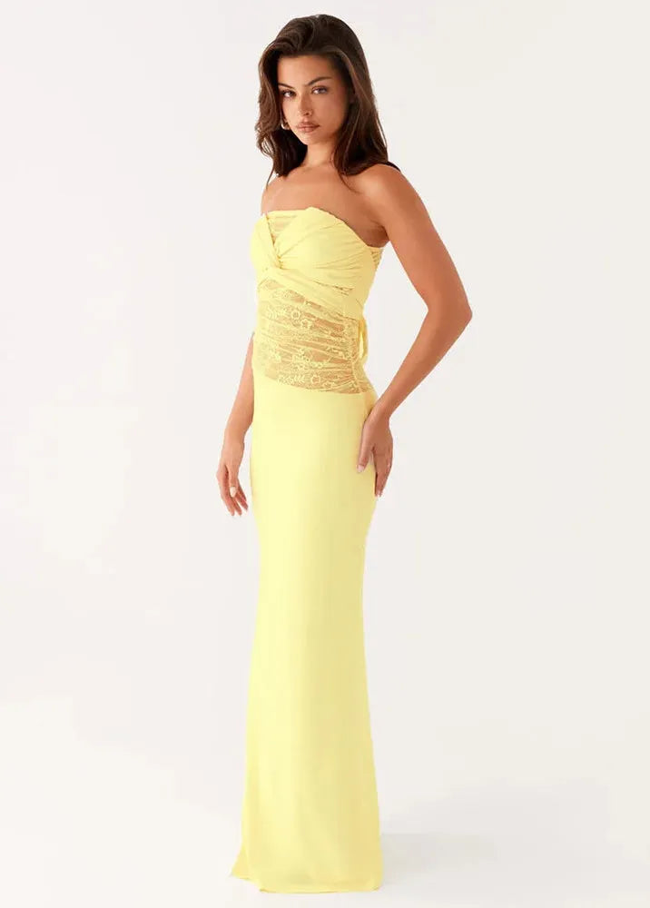 Robe de soirée jaune longue