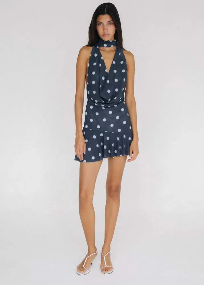 Robe a pois bleu marine