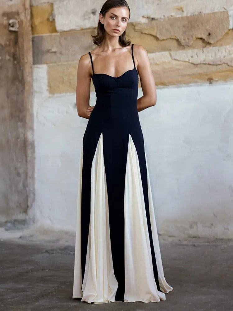 Robe longue noire et blanche chic
