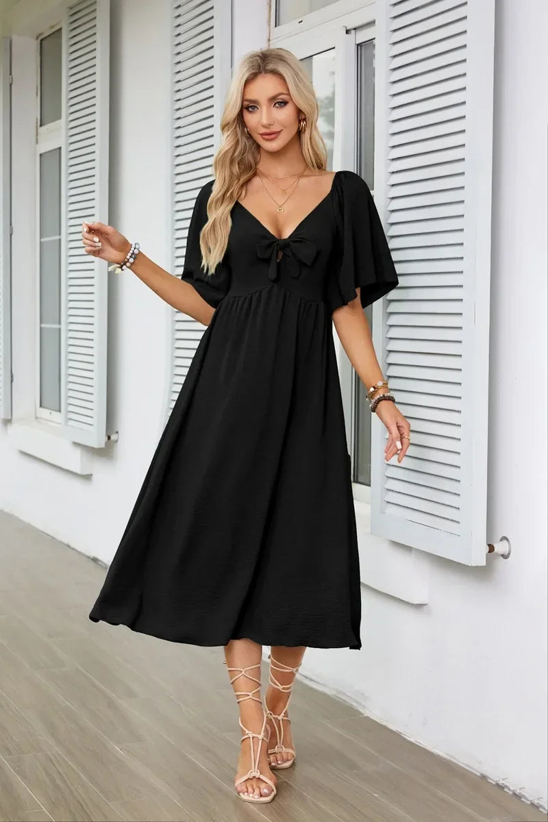 Robe noire fluide mi longue