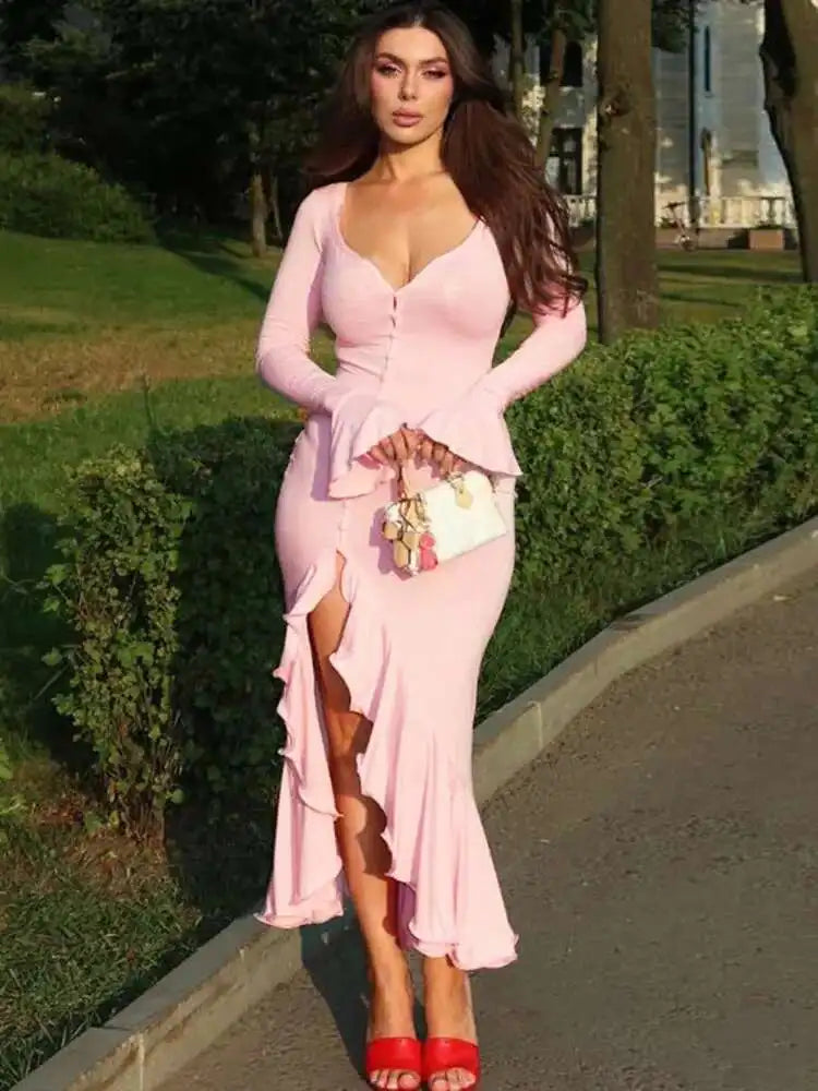 Robe volant rose pale