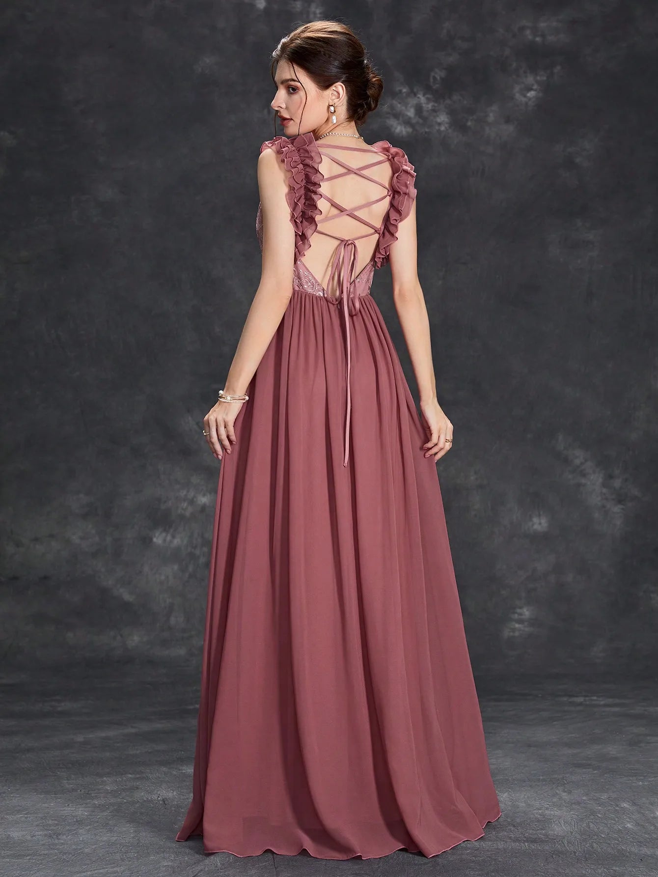 Robe demoiselle d'honneur bois de rose mousseline