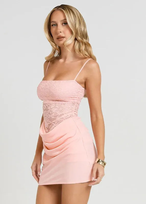 Robe courte dentelle rose