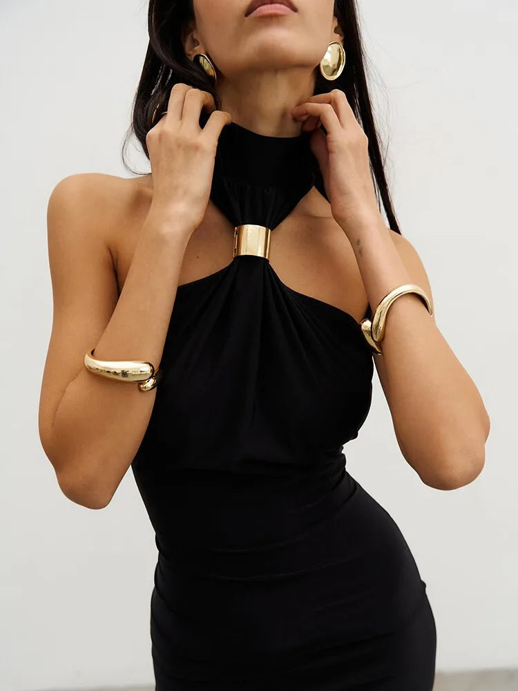 Robe de soirée noire longue col licou
