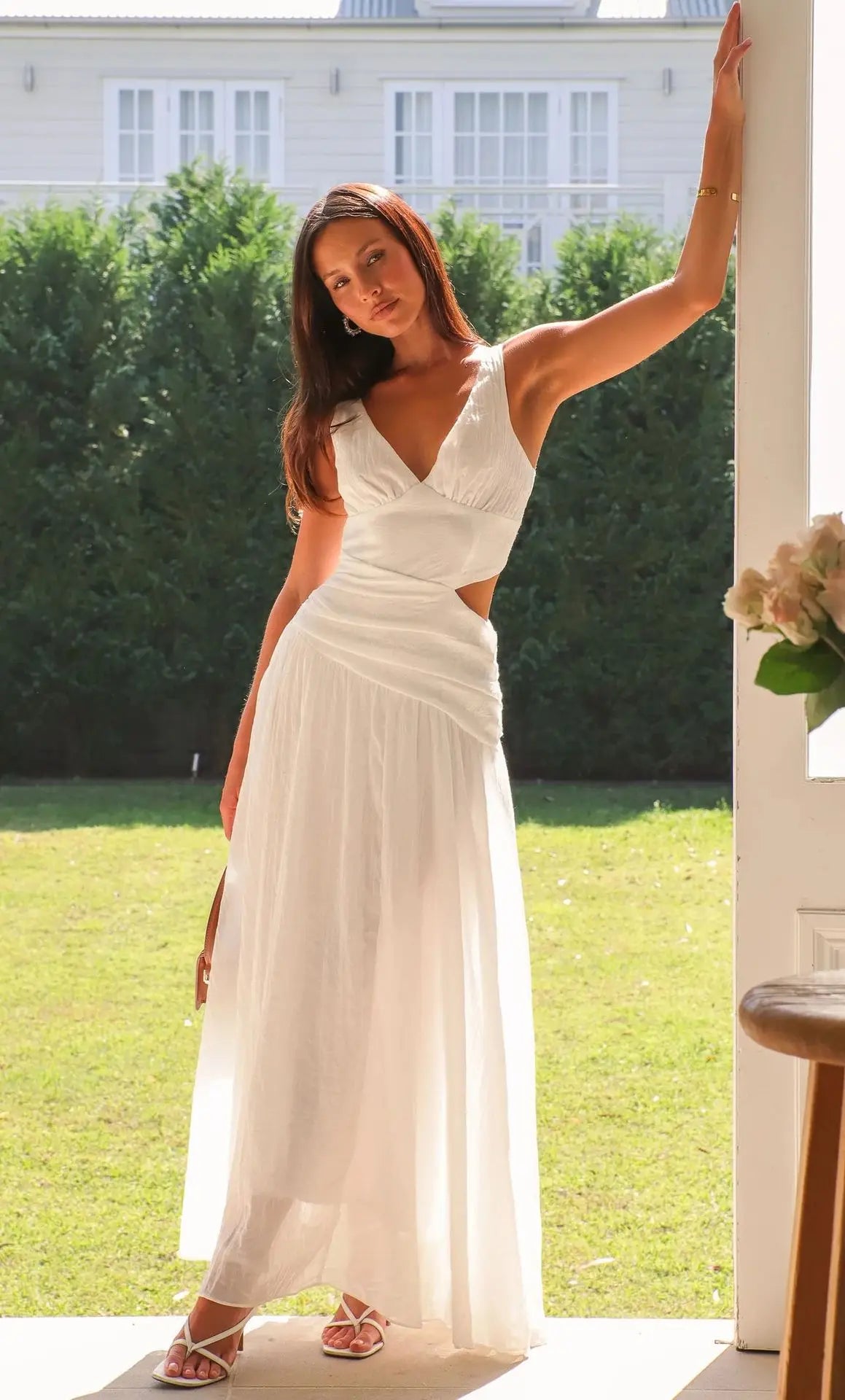 Robe longue blanche bretelle