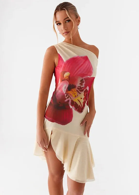 Robe courte grosse fleur