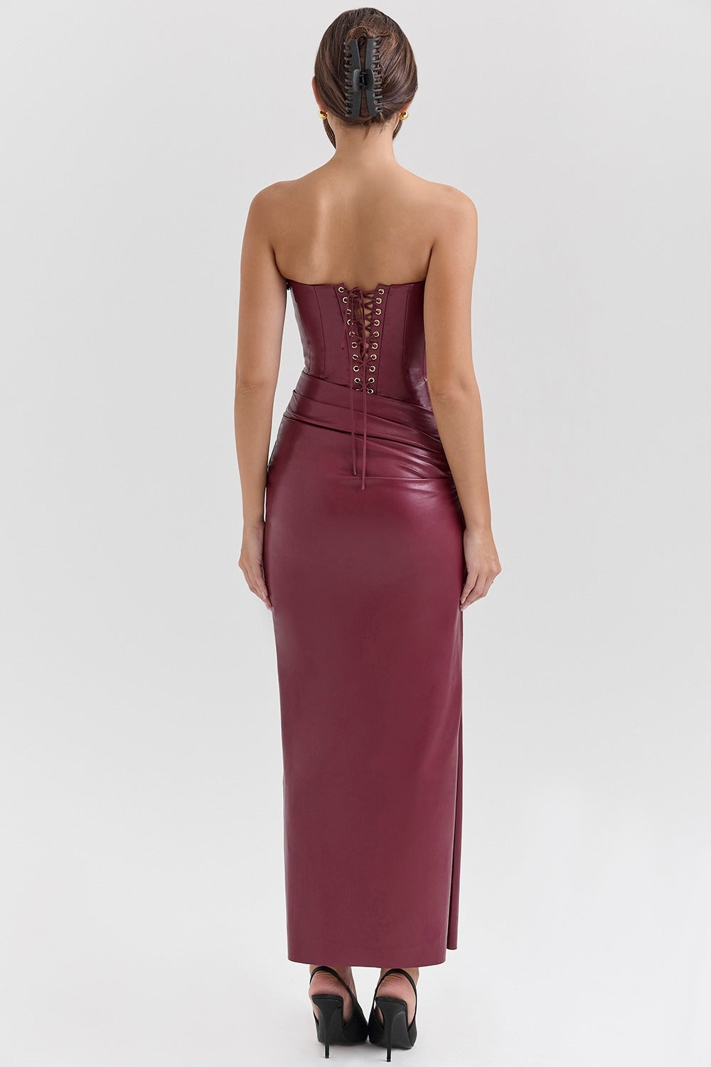 Robe longue simili cuir grenat