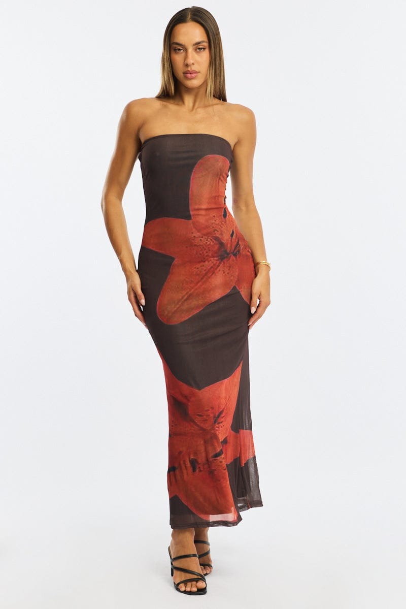 Robe tube fleurs oranges